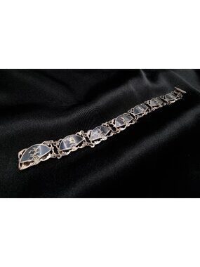 Vintage Siam Signed Sterling Silver Bracelet With Black Enamel Panels
